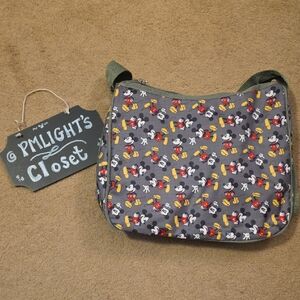 Disney Mickey Mouse Patterned Shoulder Bag Sage Green Nylon